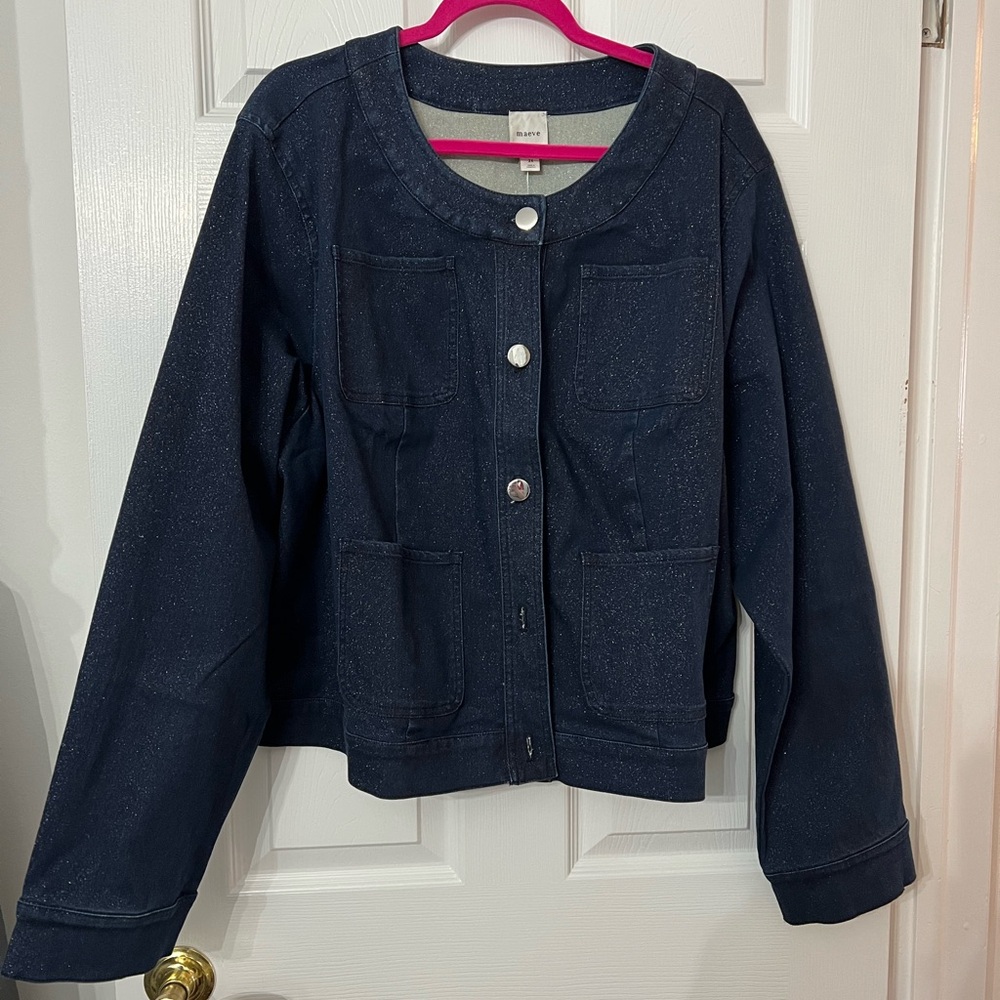 THE CORA PATCH POCKET JACKET BY MAEVE: SPARKLE DENIM EDITION 2x NWT